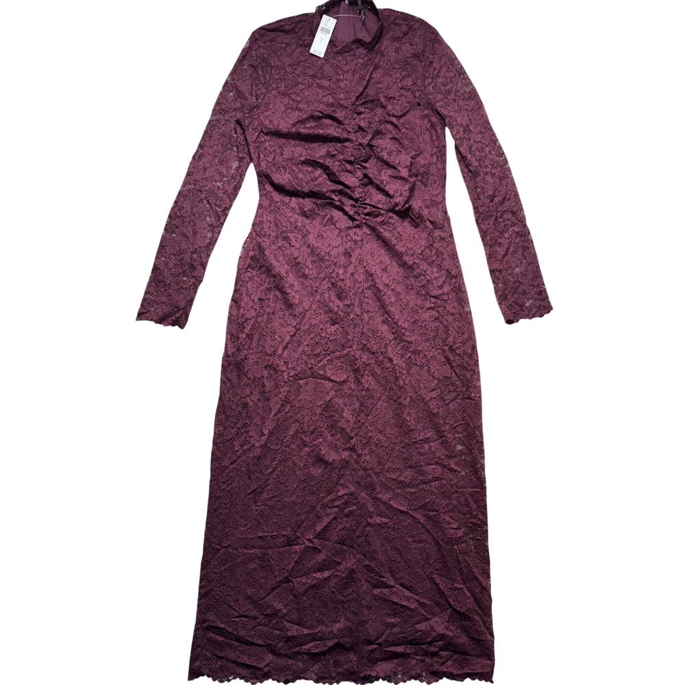 Anthropologie Dress Womens Size L Lace Floral Mock‎ Neck Fitted Long Sleeve Midi
